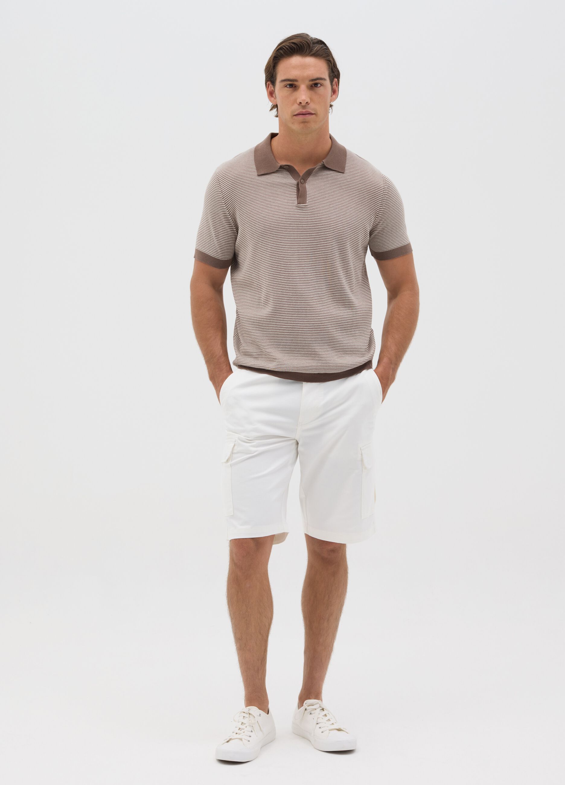 Brown striped polo shirt in cotton