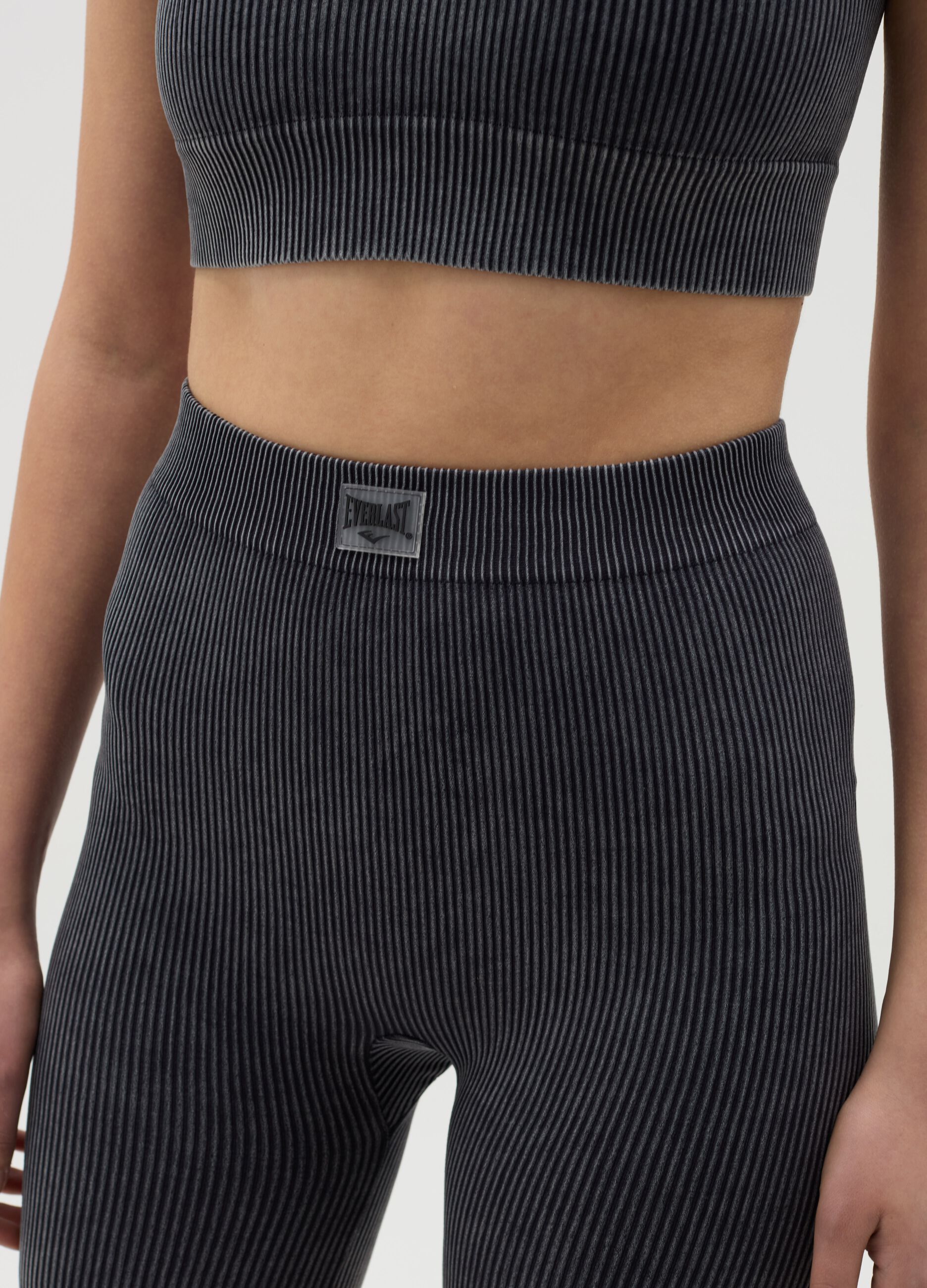 Grey ribbed cycle leggings