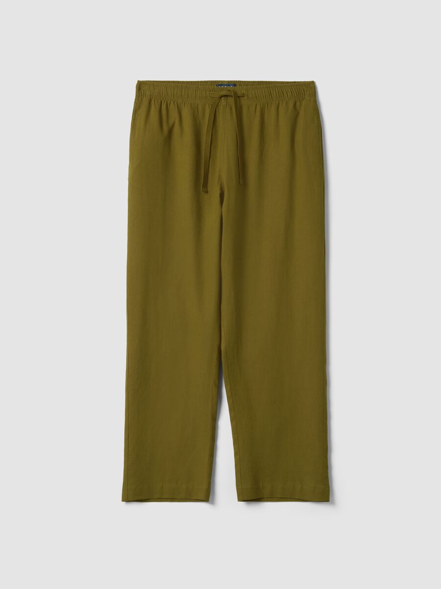 Pantaloni in misto lino verde regular fit_4