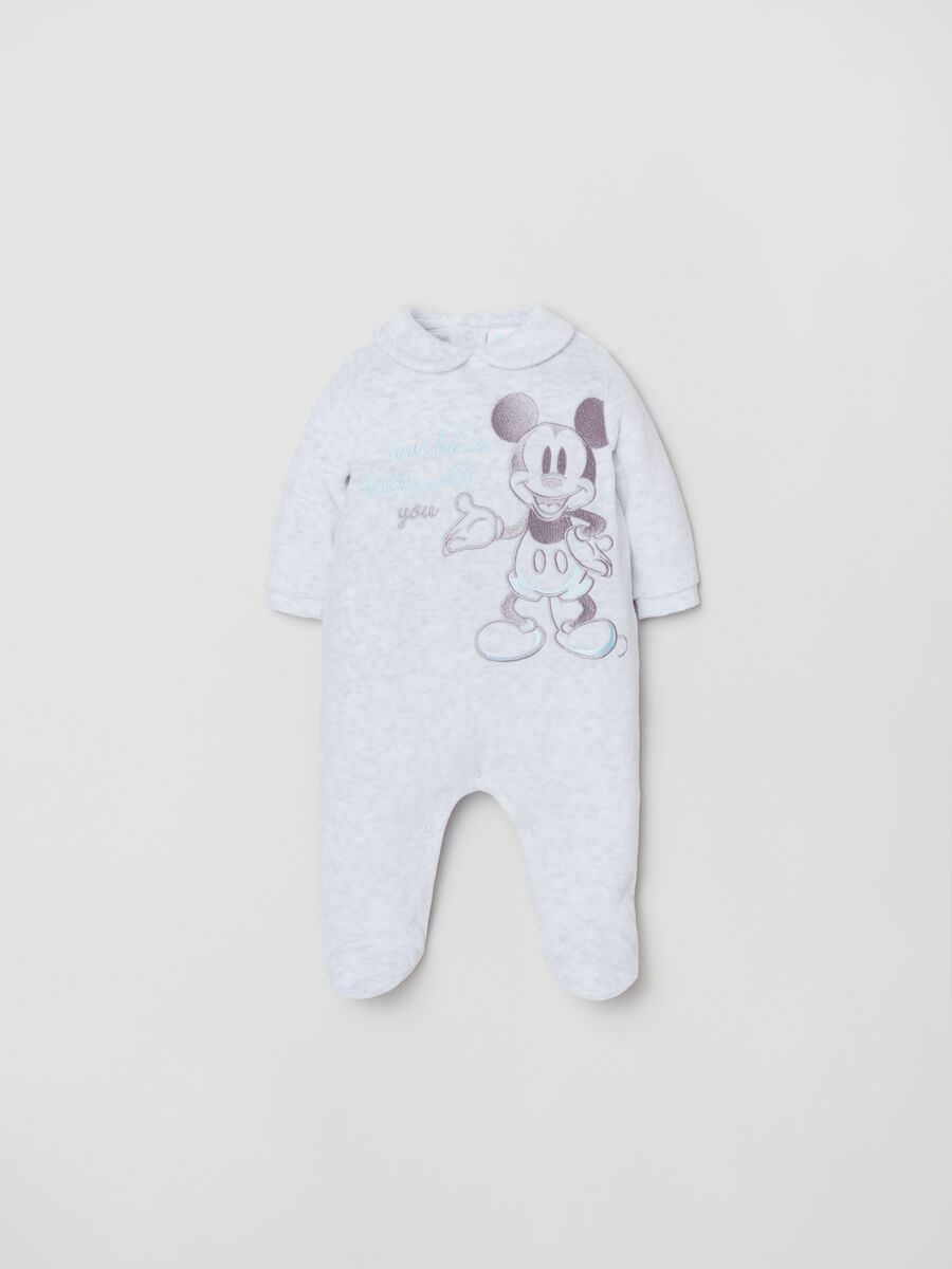 Tutina in velour con piedini ricamo Topolino_0