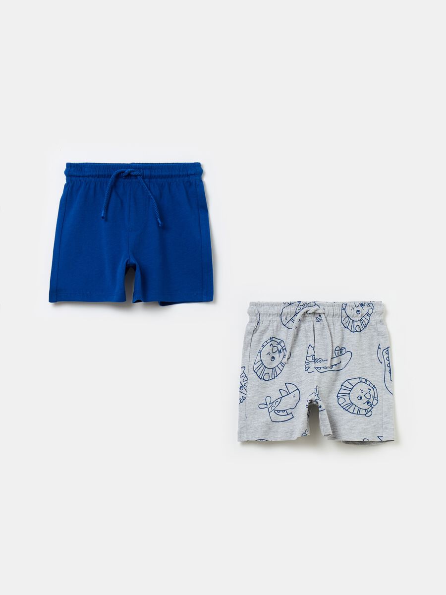 Bipack shorts in cotone con coulisse_0