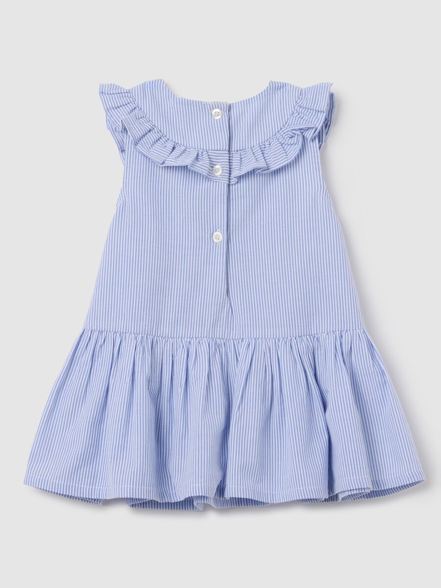 Girl's light blue pure cotton dress, regular fit with frills_1