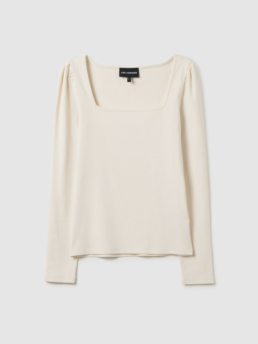 Maglia bianca a maniche lunghe in cotone elasticizzato_4
