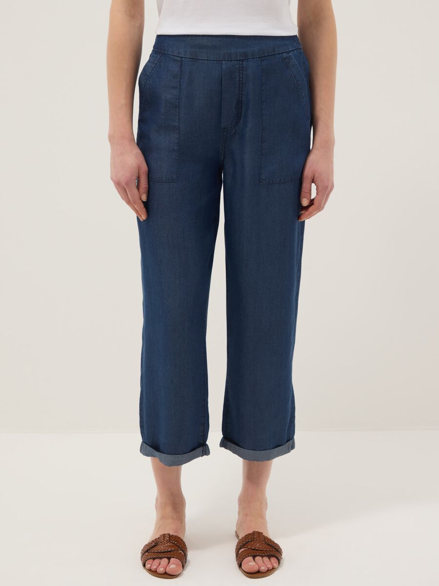 Blue denim jeans in 100% lyocell with elasticated waist, relaxed fit_1