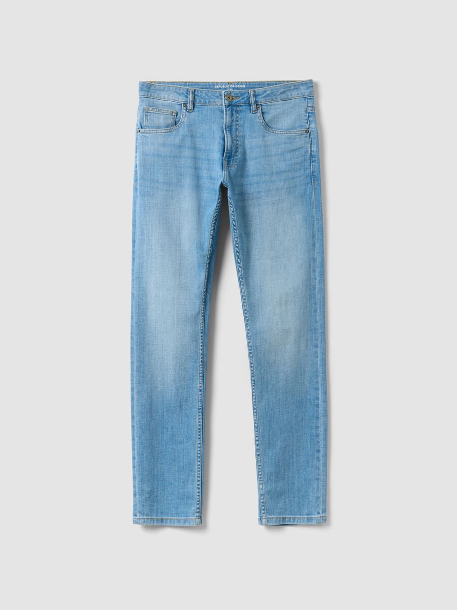 Light blue slim fit stretch cotton denim jeans_4