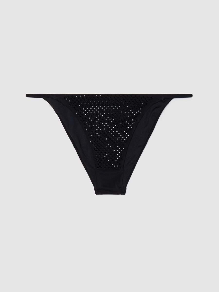 Women’s bikini briefs in black stretch fabric with mesh details_0