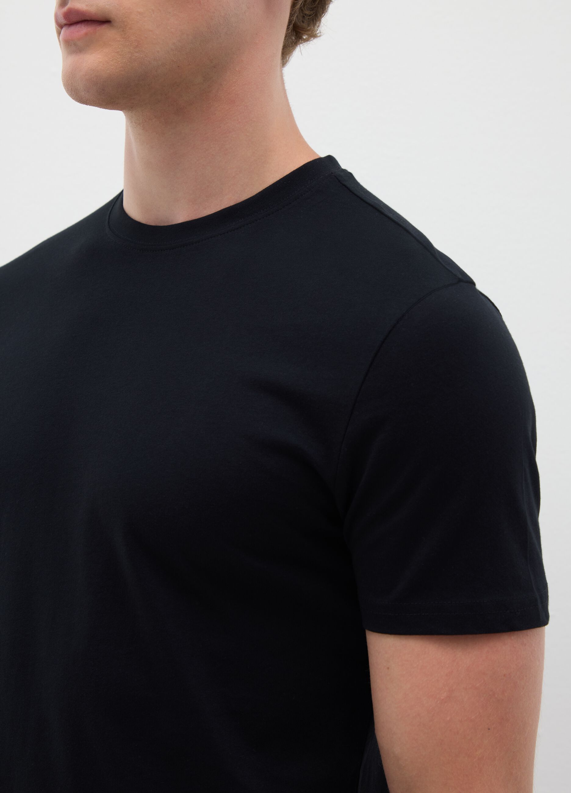 Tripack di t-shirt da uomo in puro cotone nere regular fit