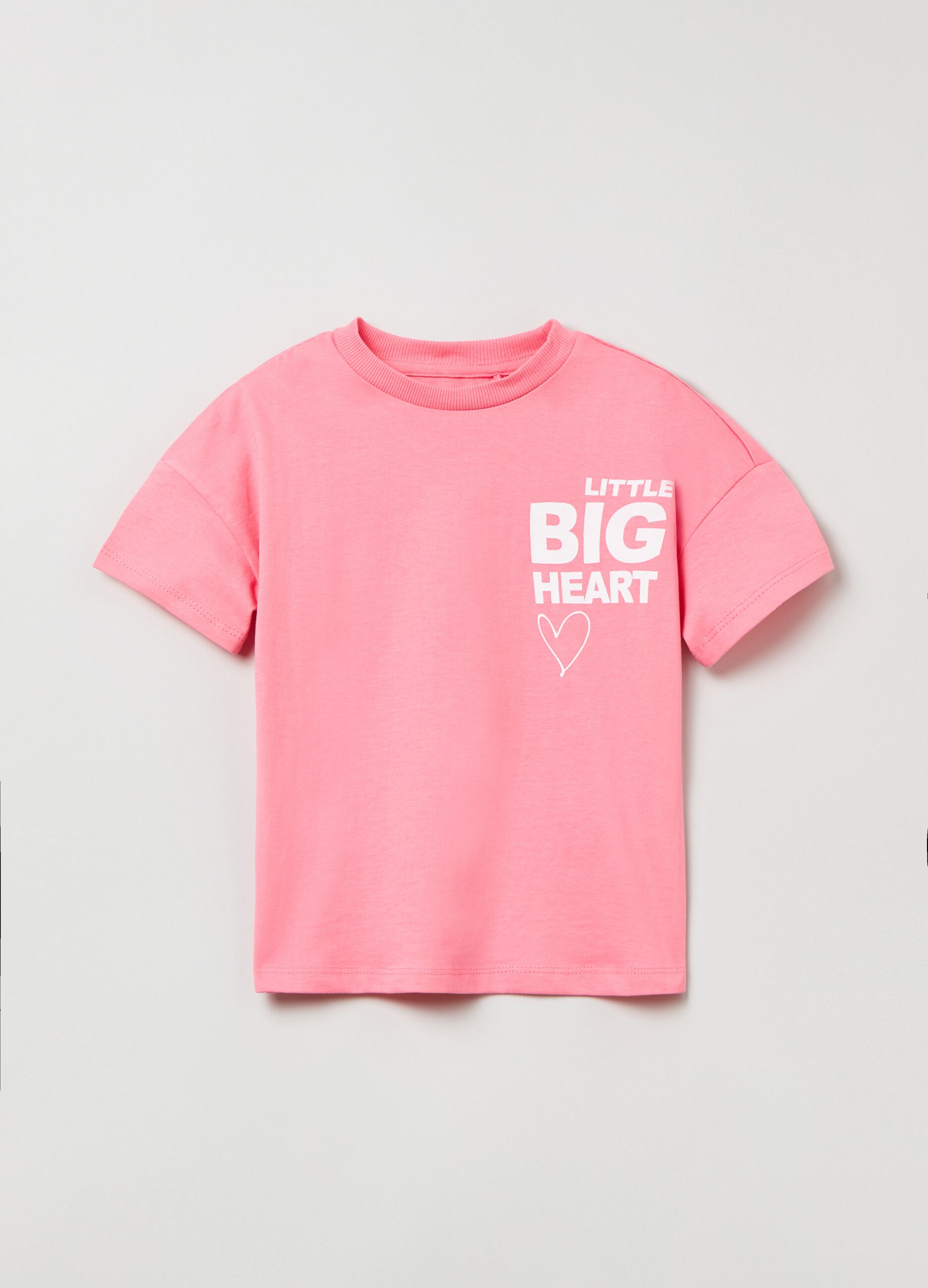 Cotton T-shirt with lettering and heart print