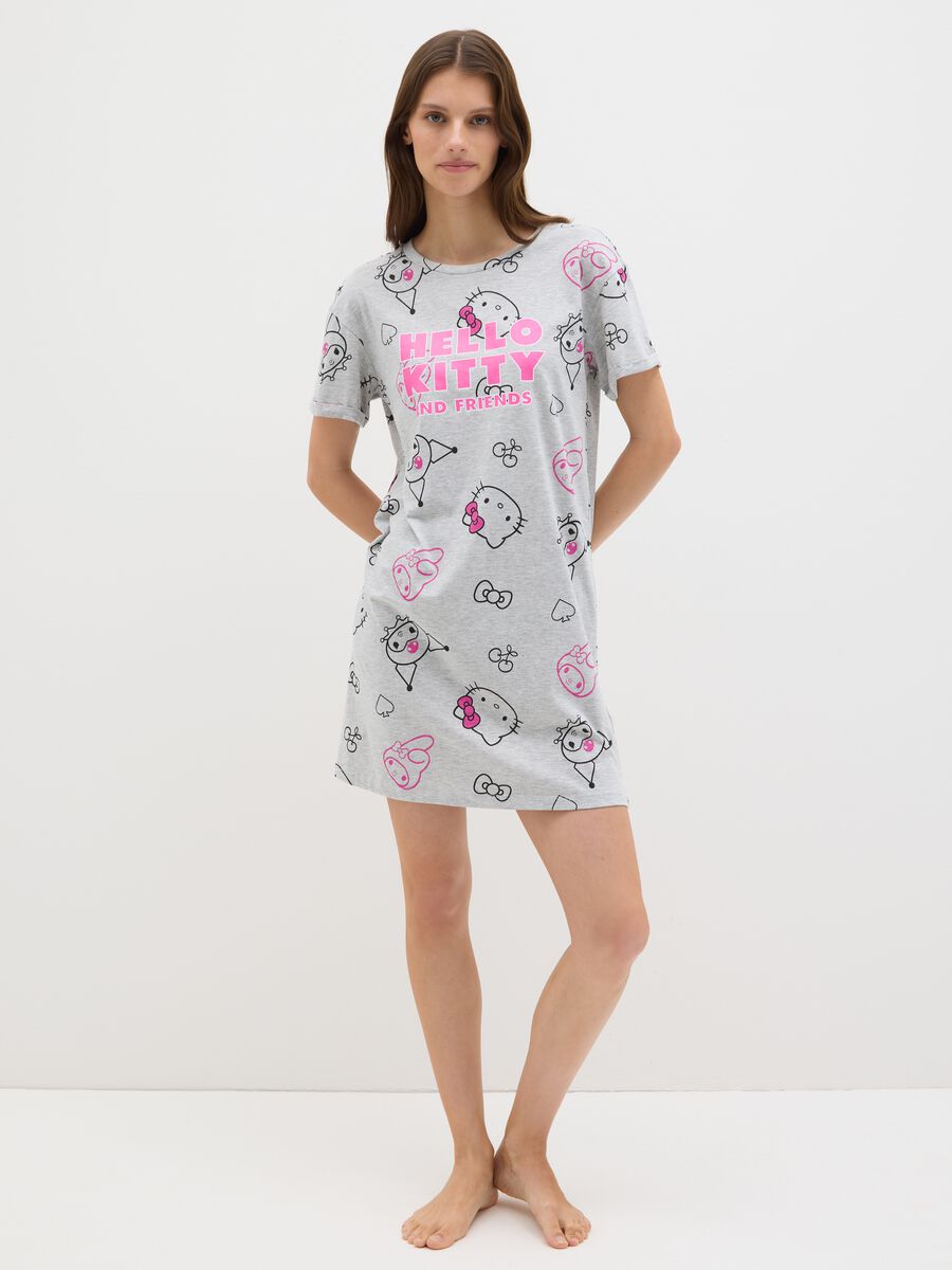 T-shirt da donna in misto cotone grigia regular fit con stampa Hello Kitty_0