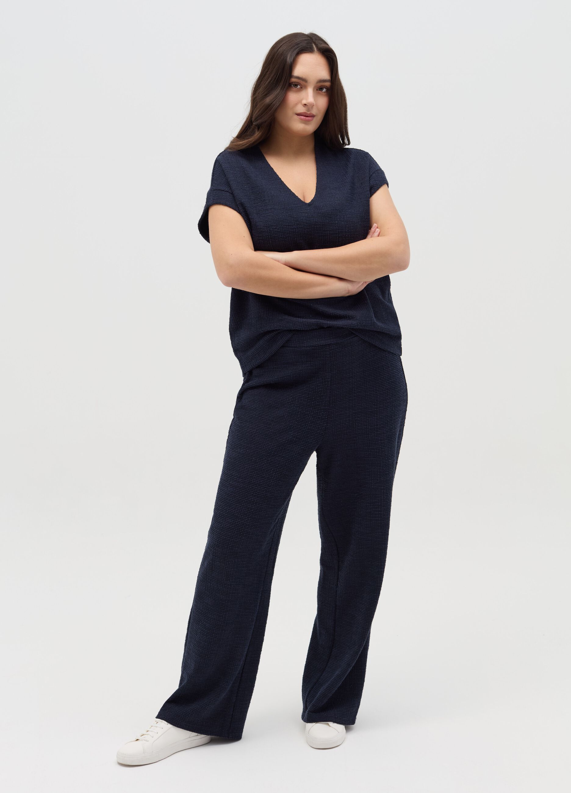Pantalone lavorato a gamba larga Curvy