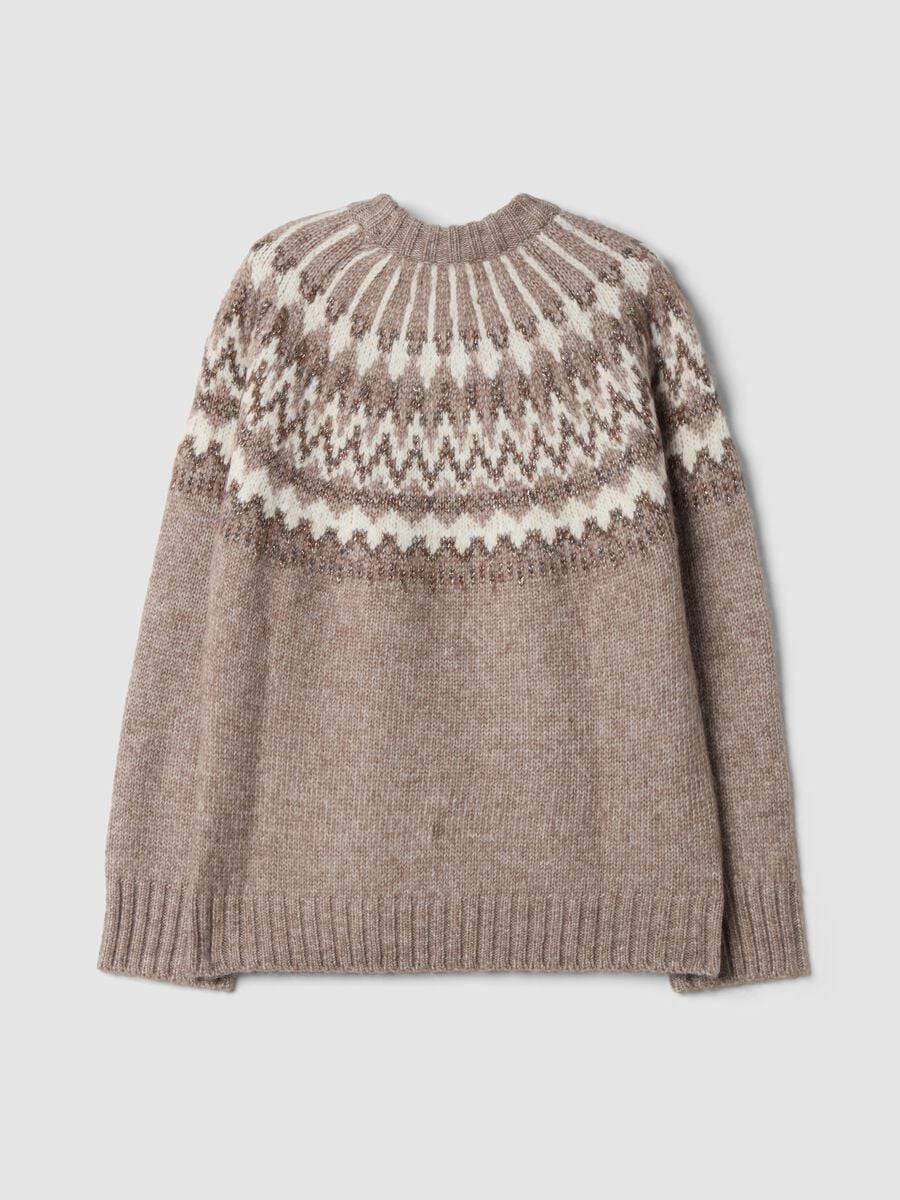 Beige jacquard crew-neck jumper, regular fit_2