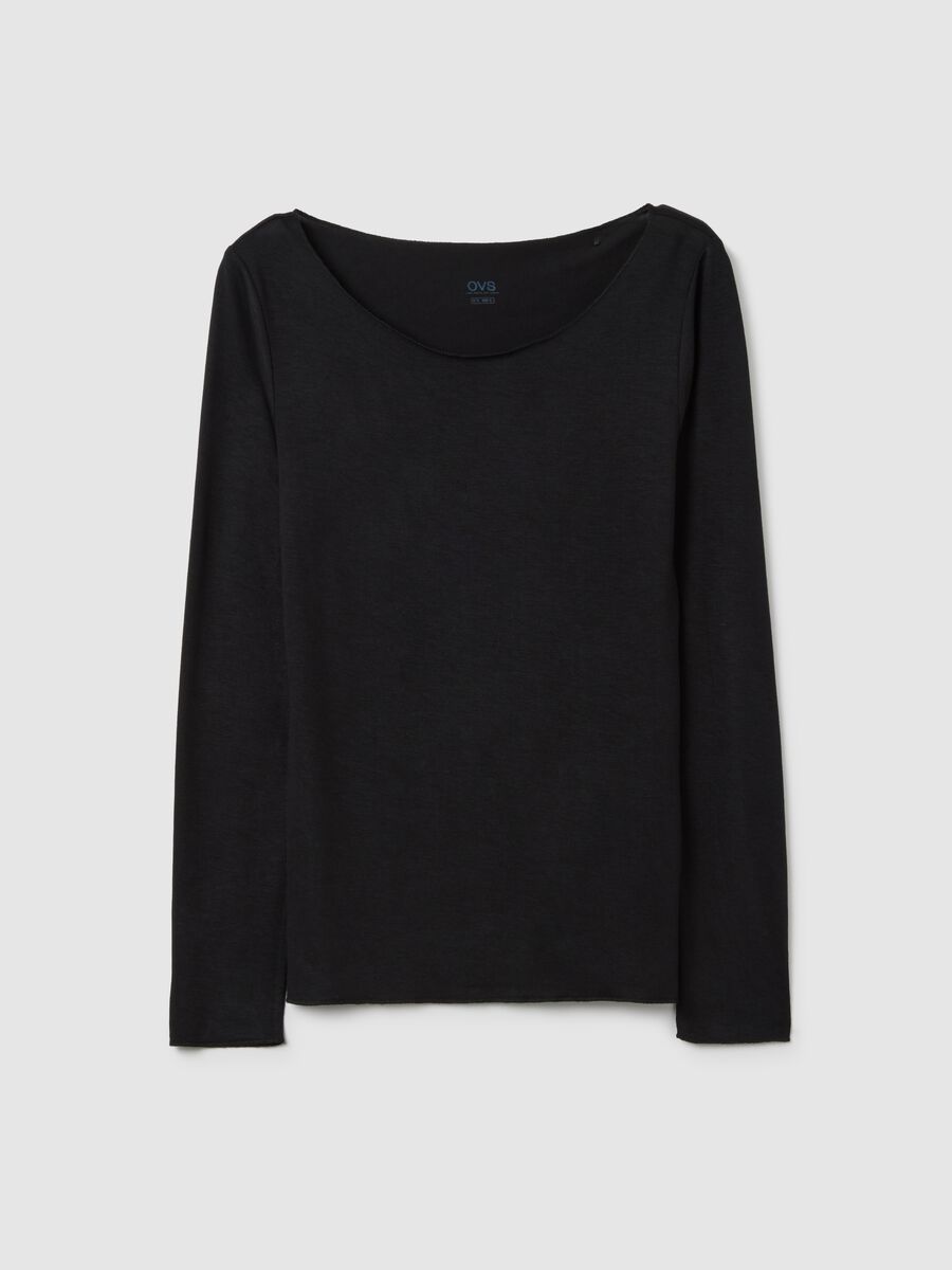 Maglia nera elasticizzata con maniche lunghe_0