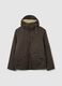 Brown cotton blend regular fit heavy parka jacket with zip_5