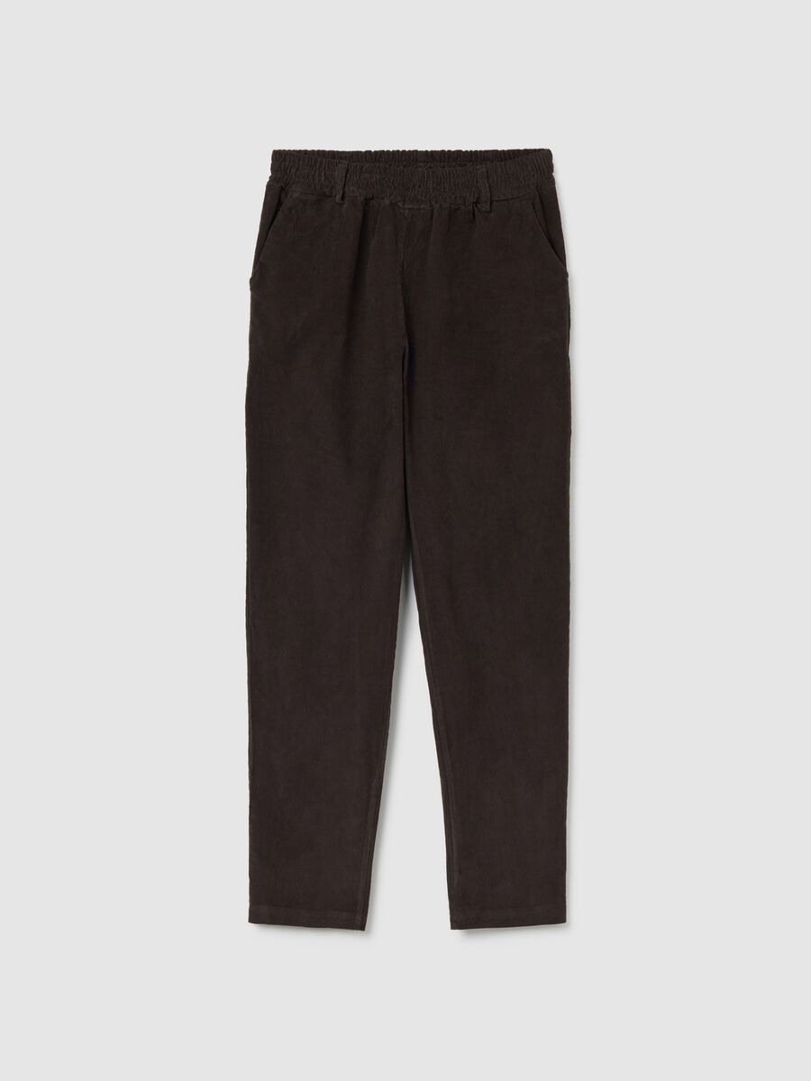 Brown regular fit stretch cotton trousers_4