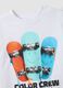 Boys' regular fit pure white cotton T-shirt with skateboard design_3