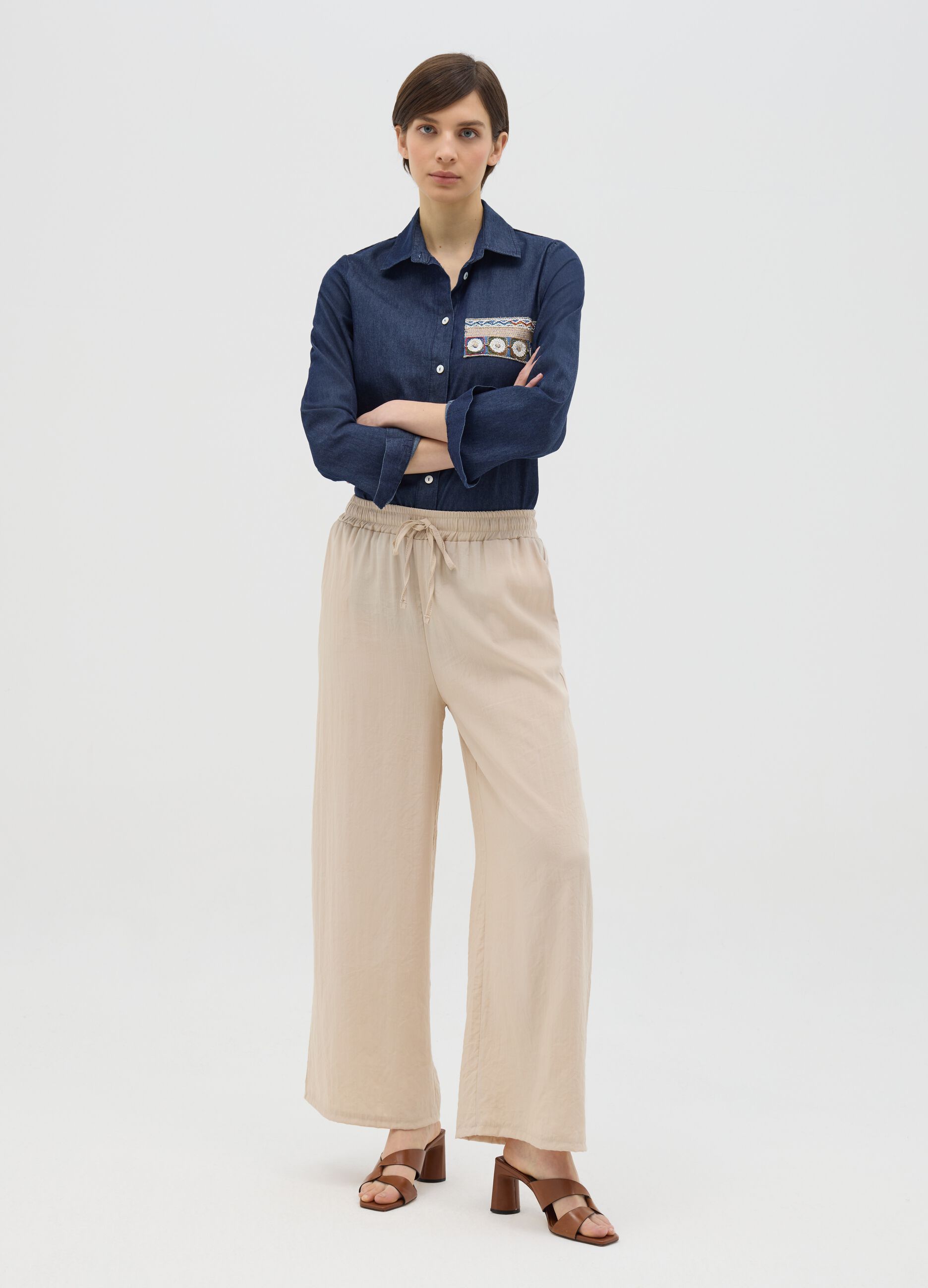 Beige wide-leg trousers