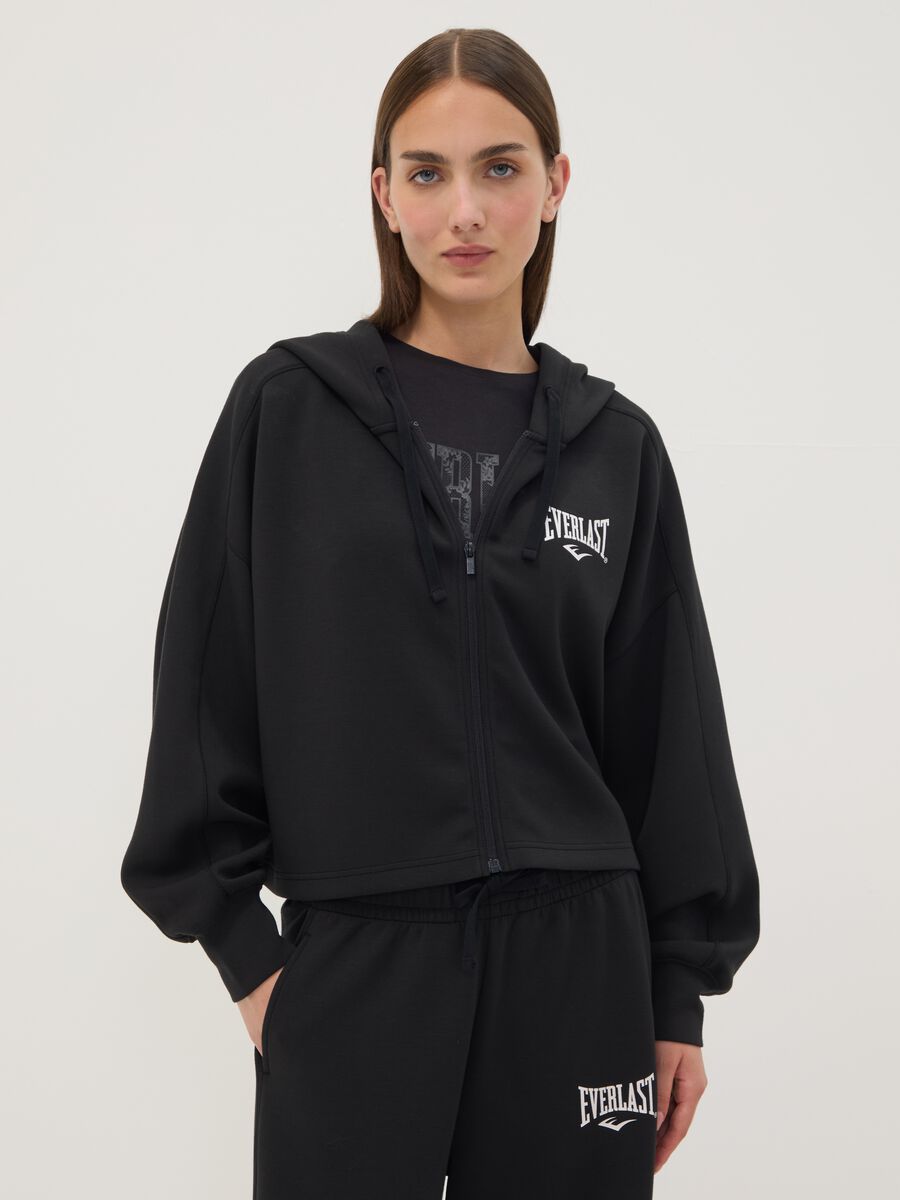 Black hooded sweatshirt in stretch viscose jersey, regular fit_2