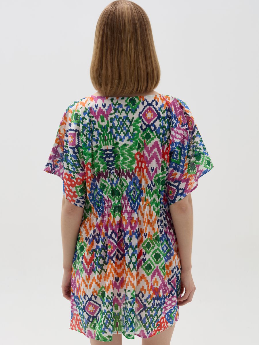 Beach cover-up poncho with ikat print_2