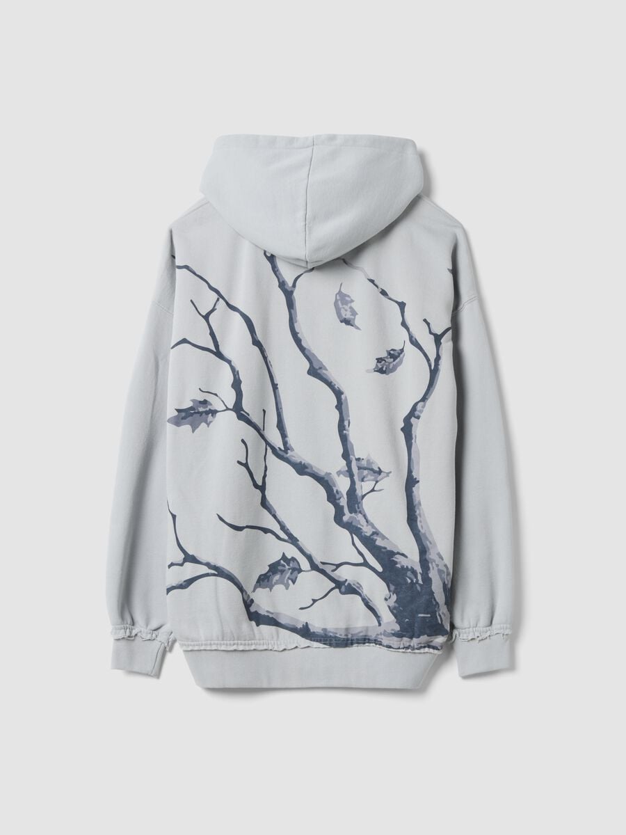 Felpa grigia in misto cotone con cappuccio e zip con stampa ramage_2