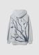 Grey cotton-blend hoodie with zip and botanical branch print_2