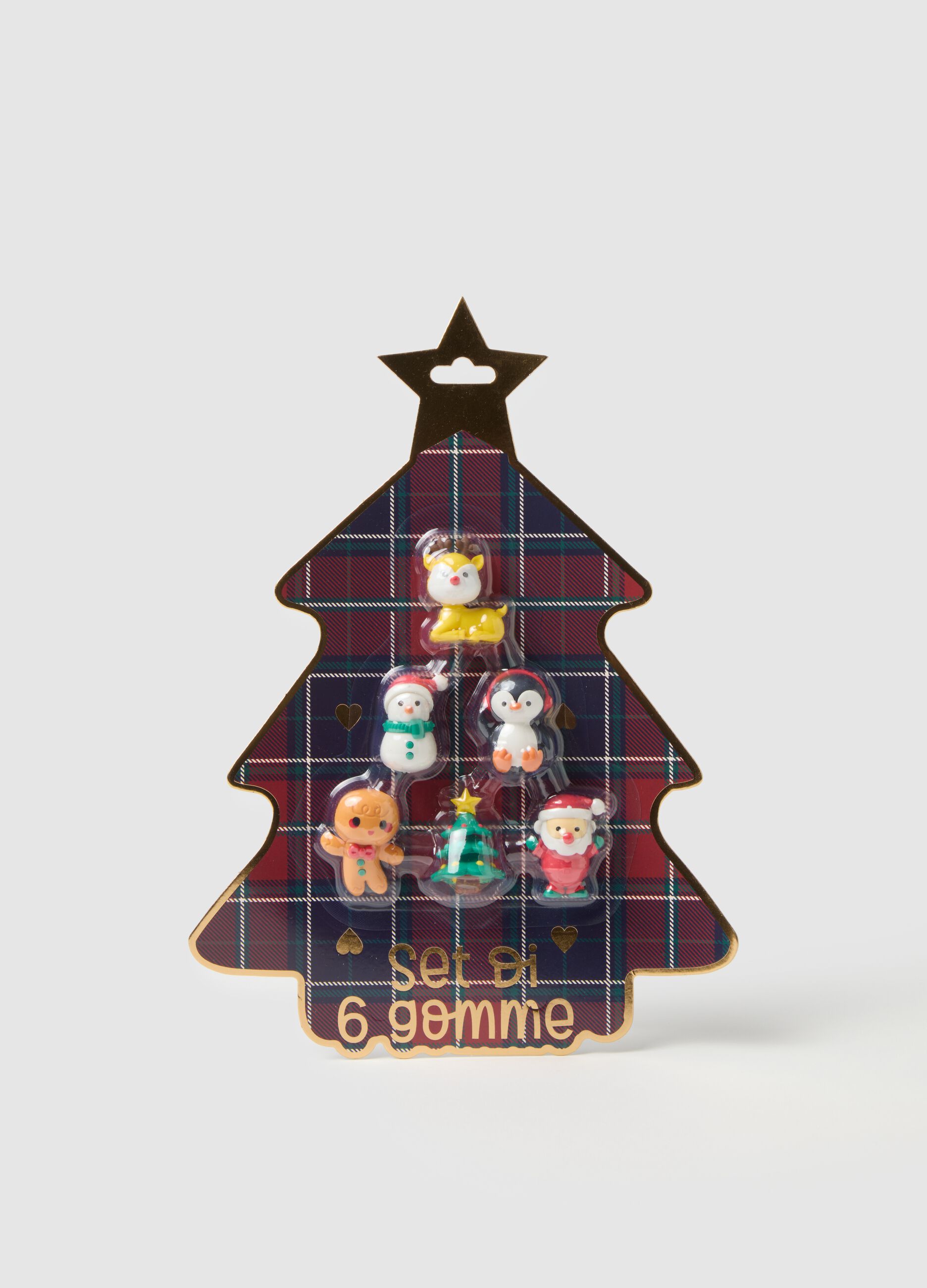 Multipack of multicoloured Christmas rubbers in natural rubber