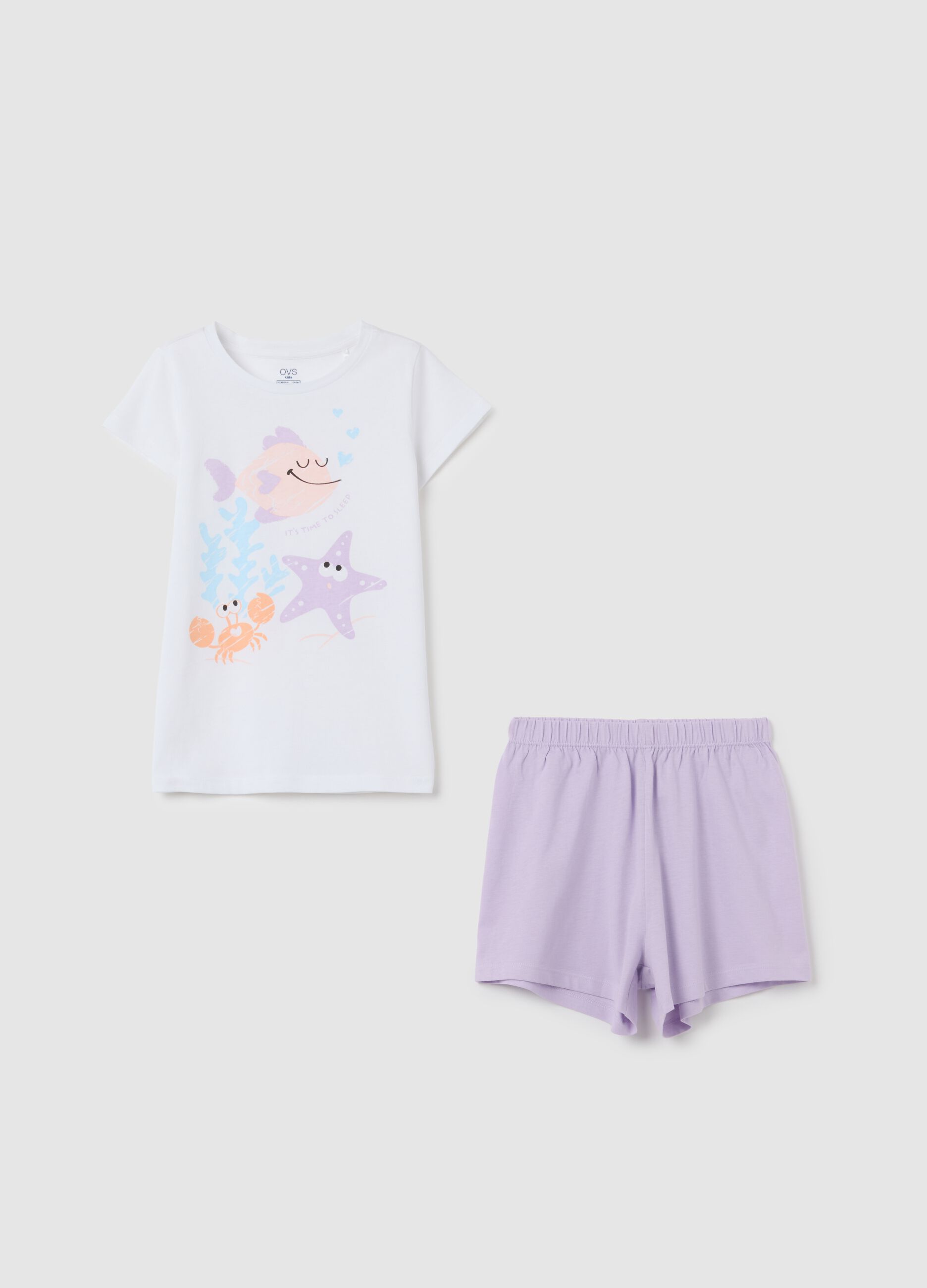 Girls' pure white cotton pyjama set, regular fit