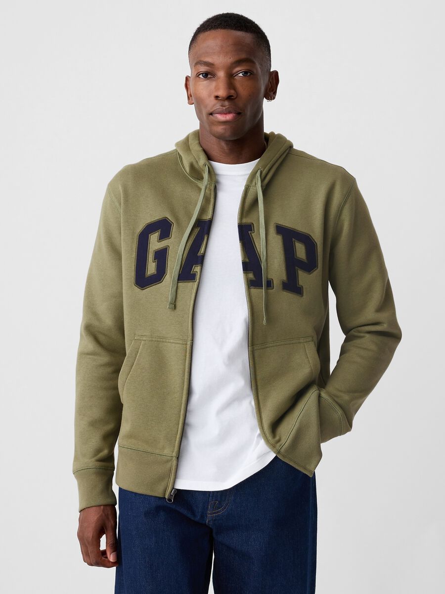 Full-zip sweatshirt with hood and logo embroidery_0