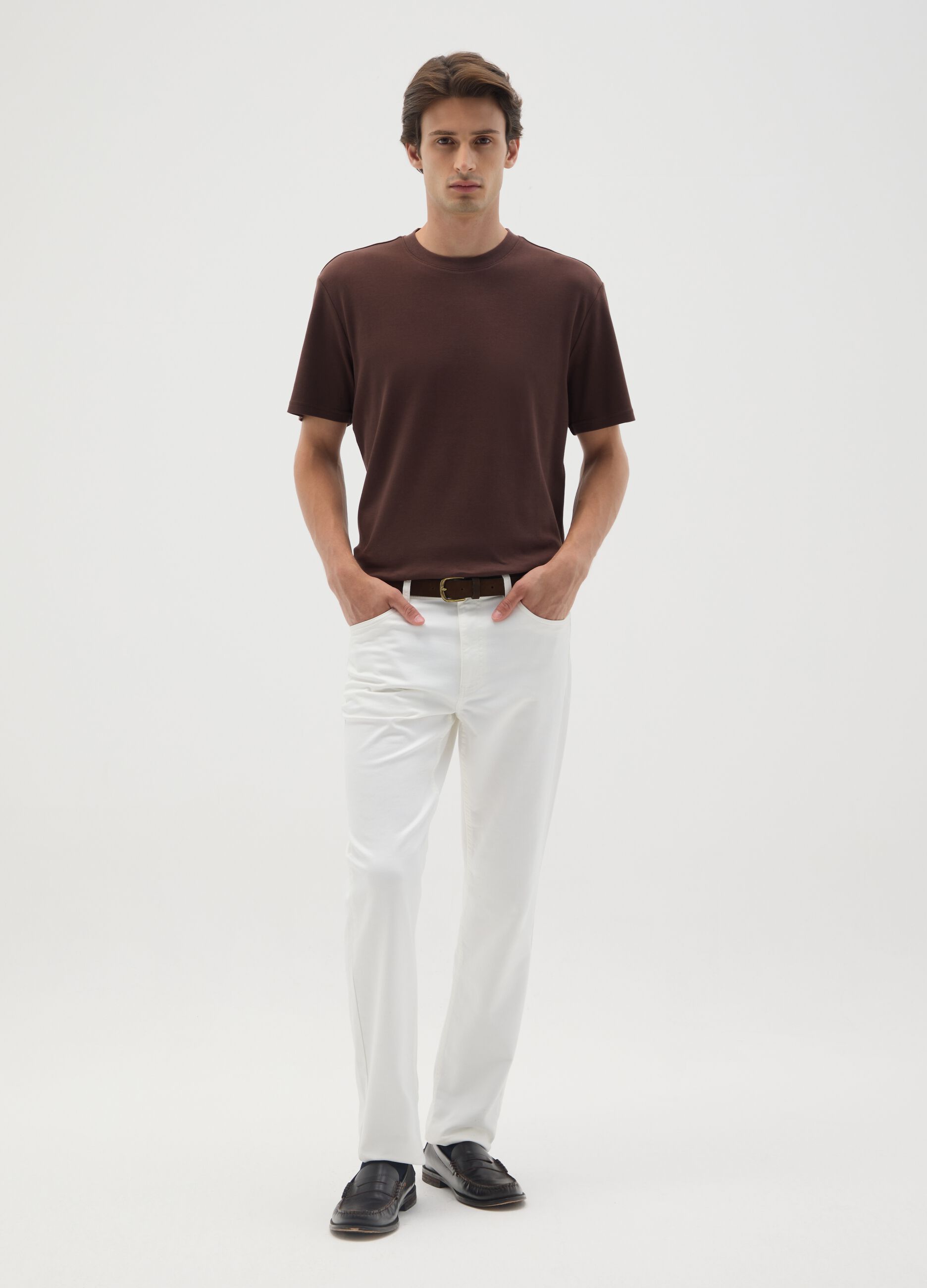 Brown pure cotton T-shirt with relaxed fit