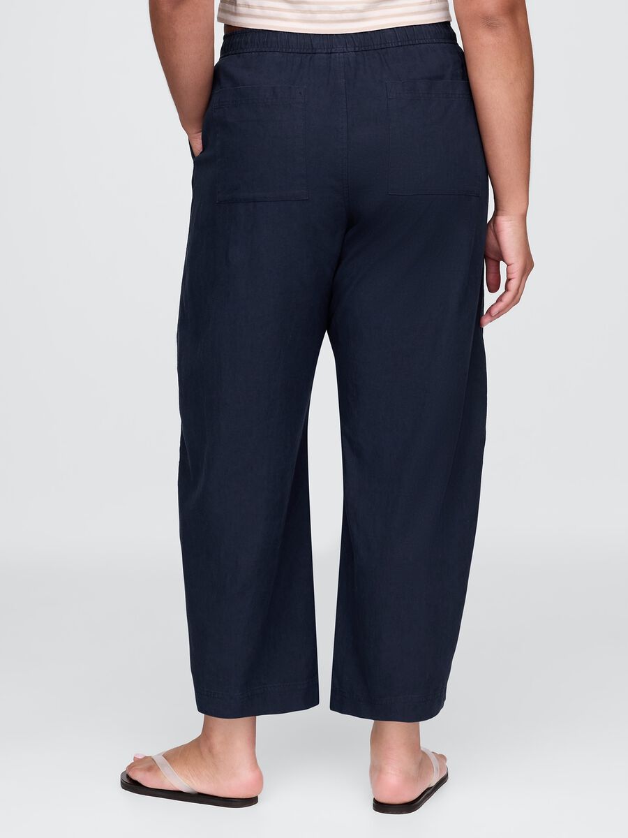 Pantaloni ampi blu in lino e viscosa_5