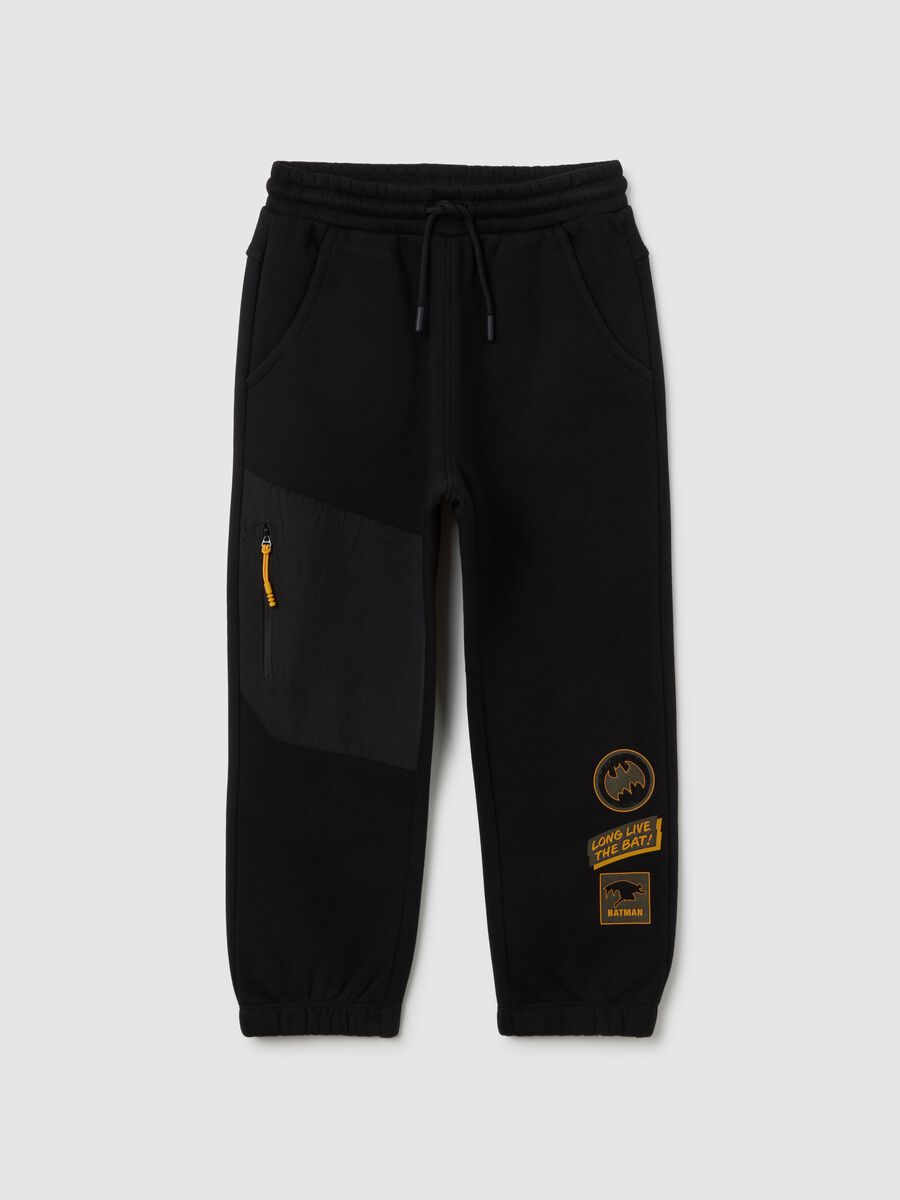Pantaloni jogger da bambino in misto cotone nero con stampa Batman_0