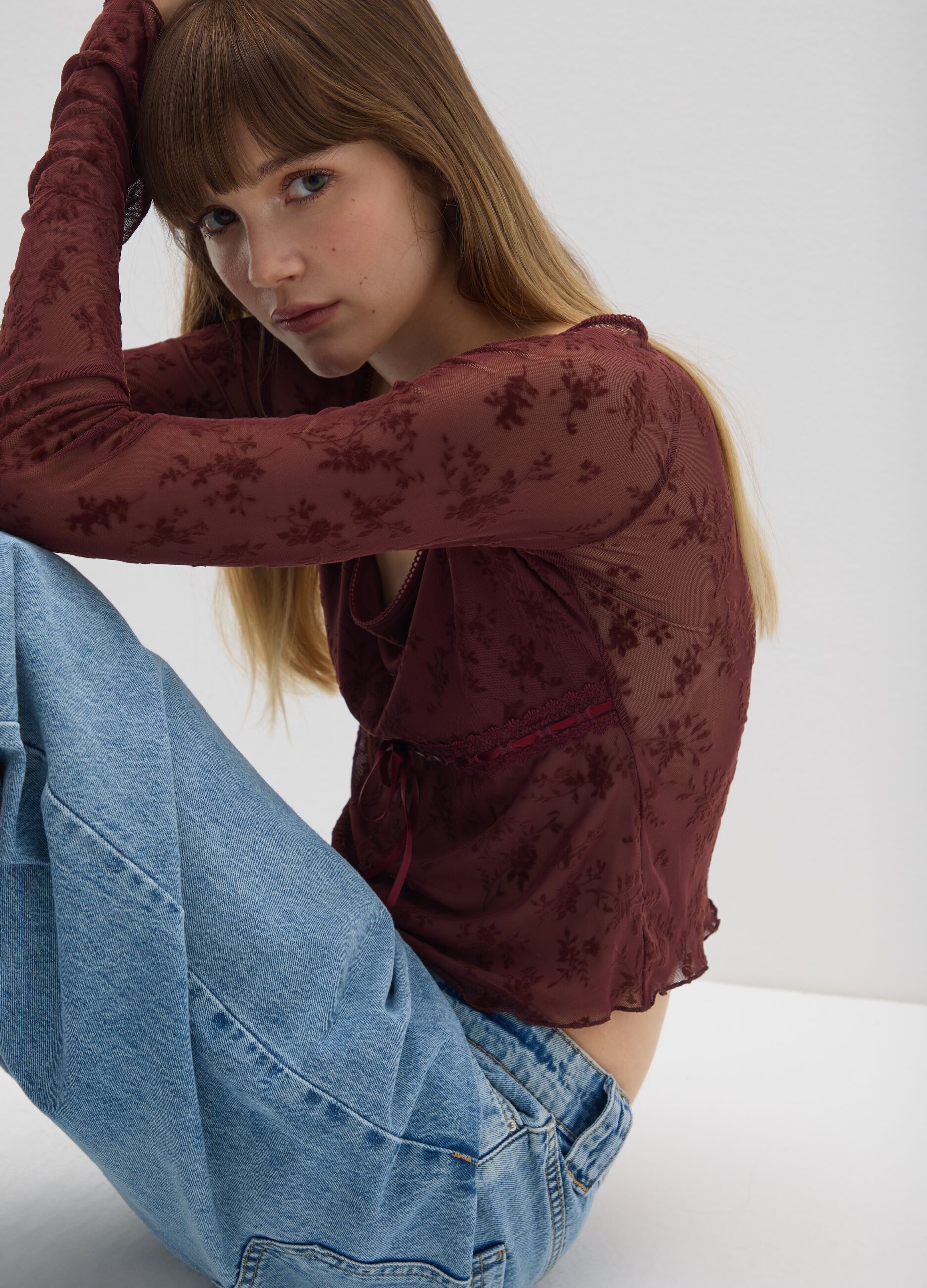 Transparent Long Sleeve T-shirt in Brown