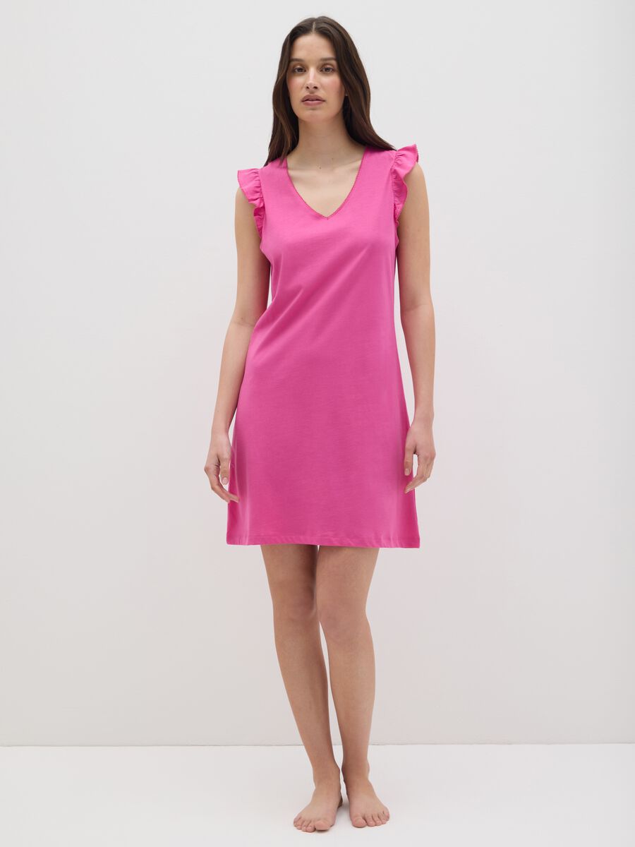 Camicia da notte fuxia in cotone con scollo a V_0