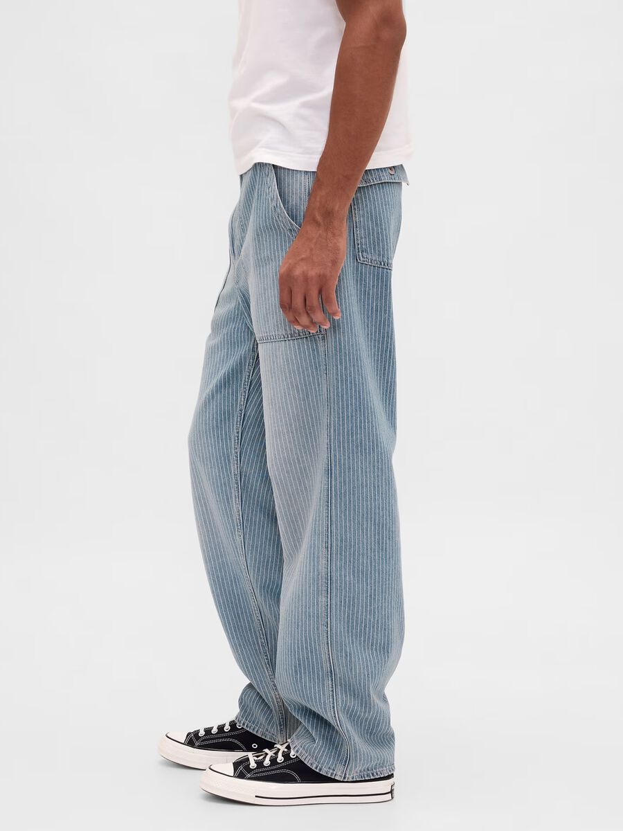 Regular fit azure pure cotton baggy jeans with five pockets_3
