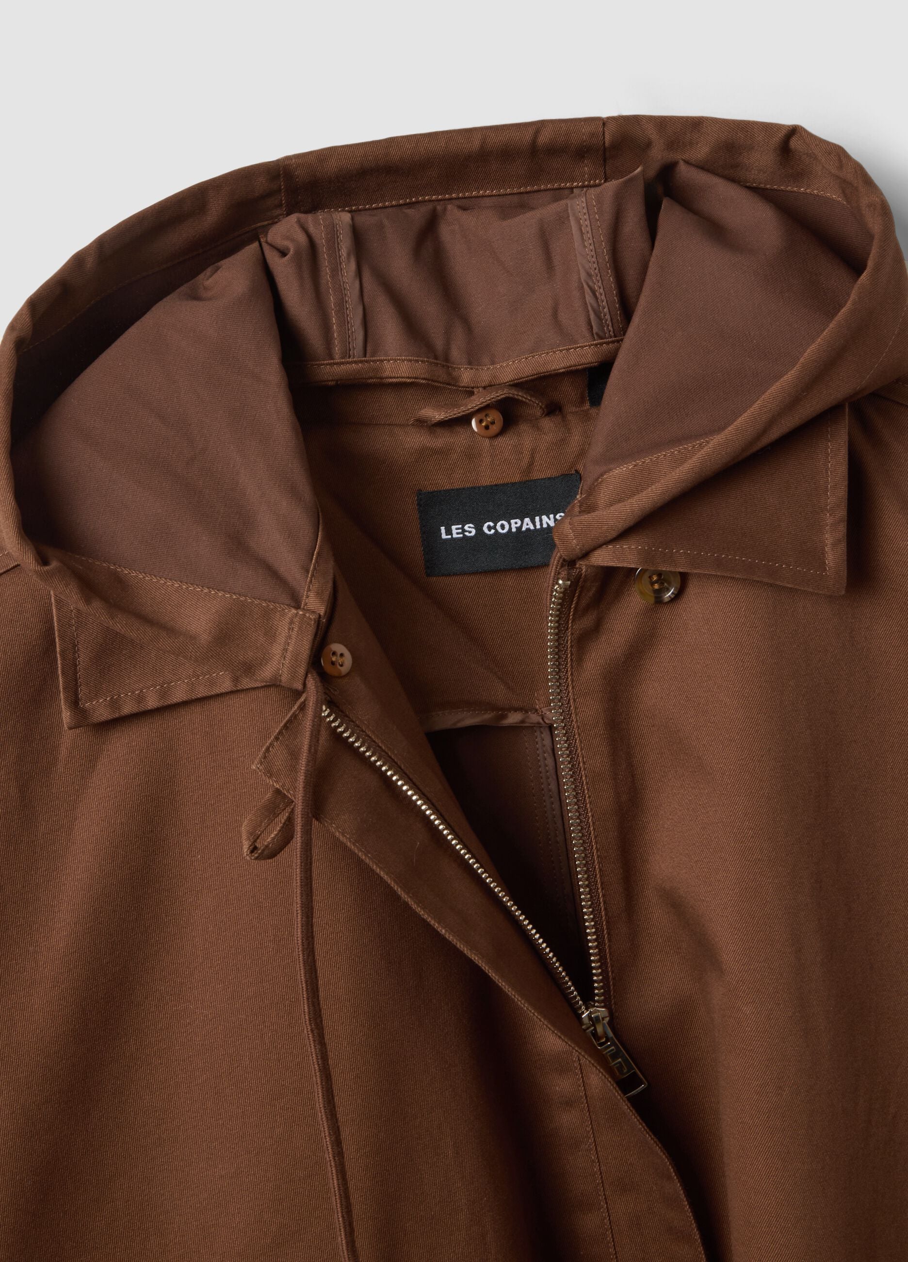 Brown pure cotton hooded cape with oversized fit