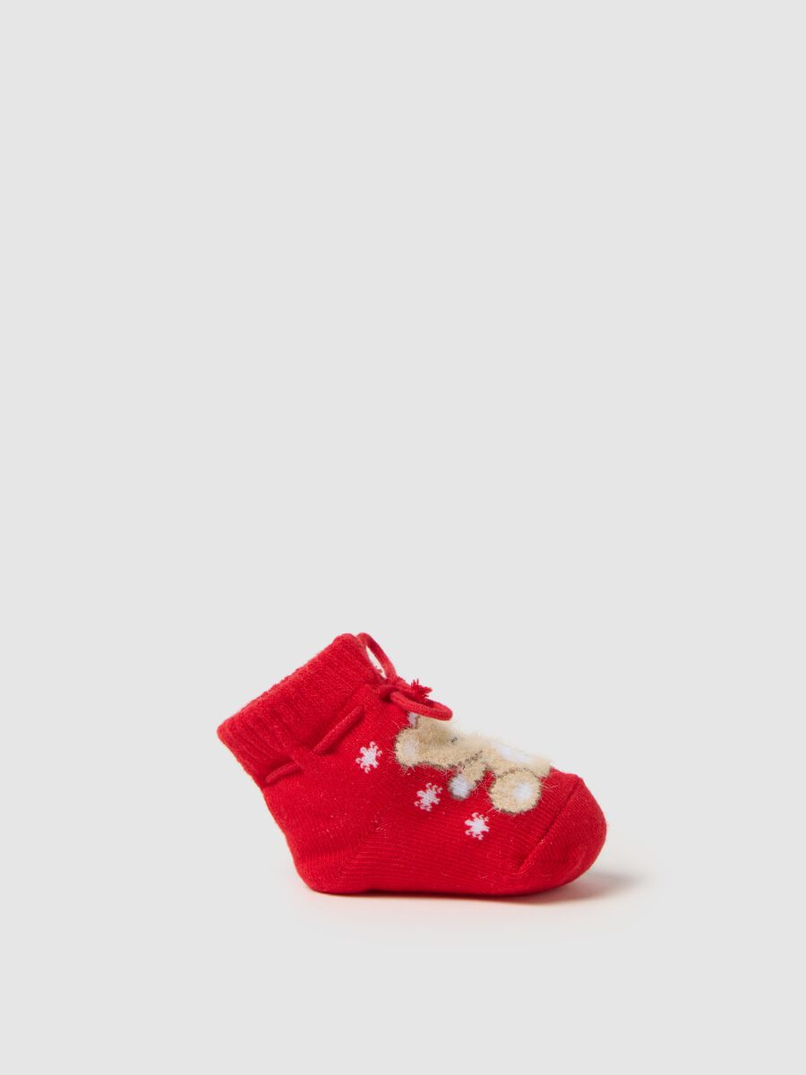 Scarpine natalizie da neonato in misto cotone rosse elasticizzate_0