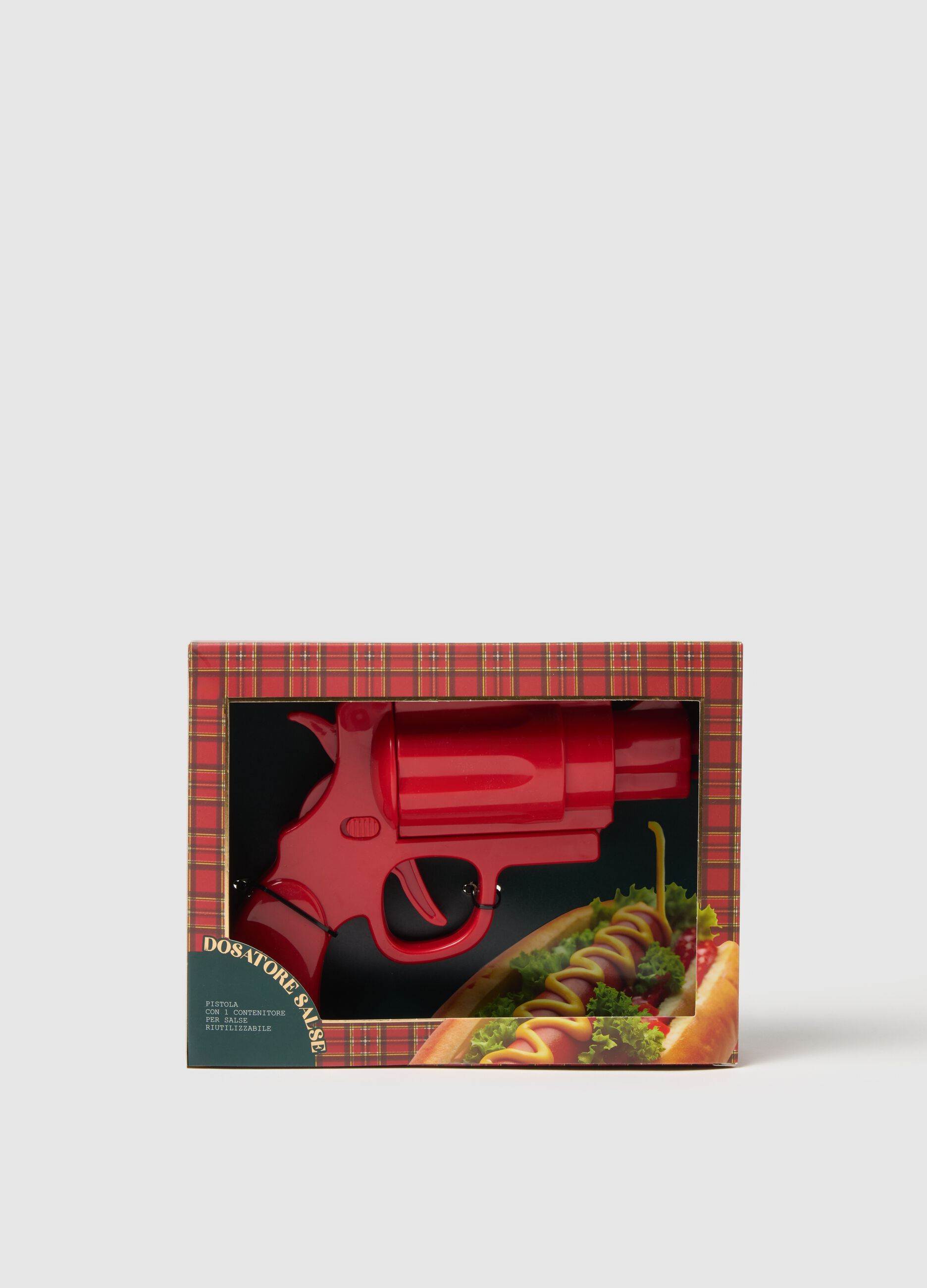 Red plastic dispenser with functional design