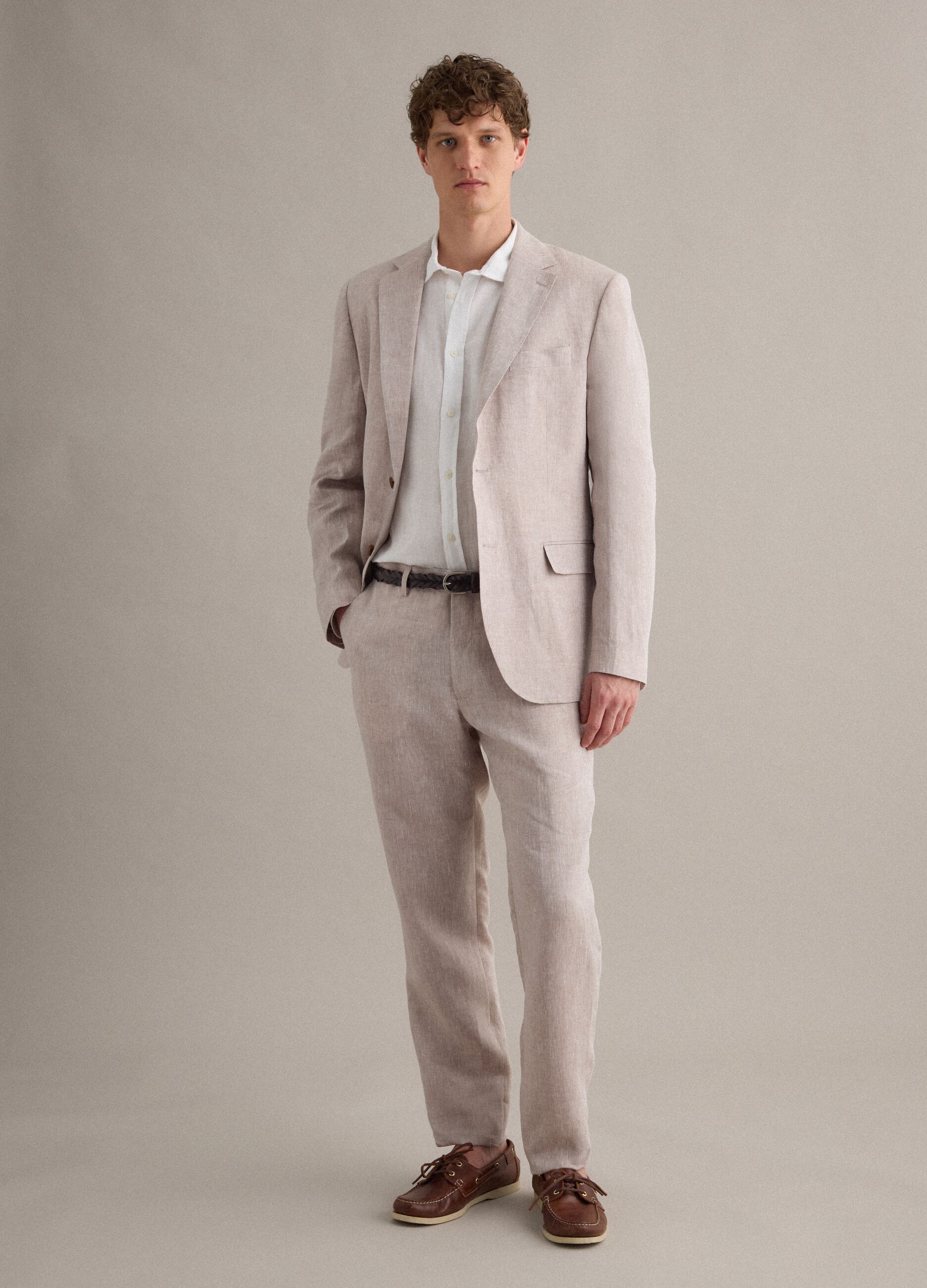 Slim Fit Beige Pure Linen Blazer