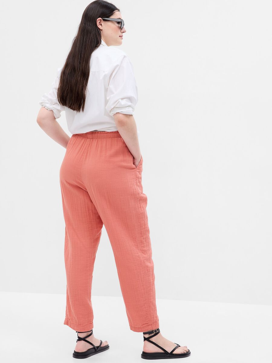 Pantaloni straight fit in garza di cotone_3
