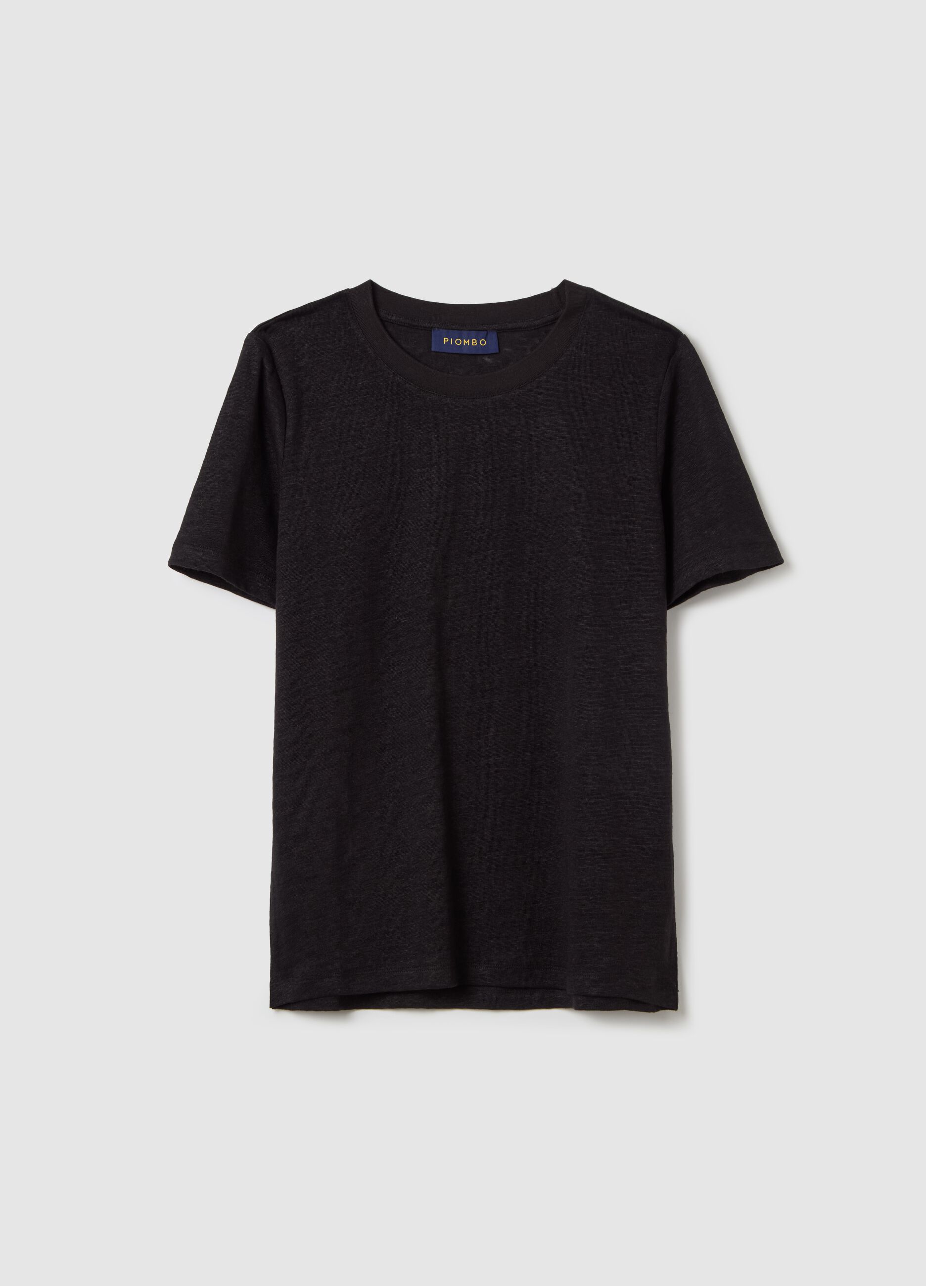 Short-sleeved T-shirt in black linen