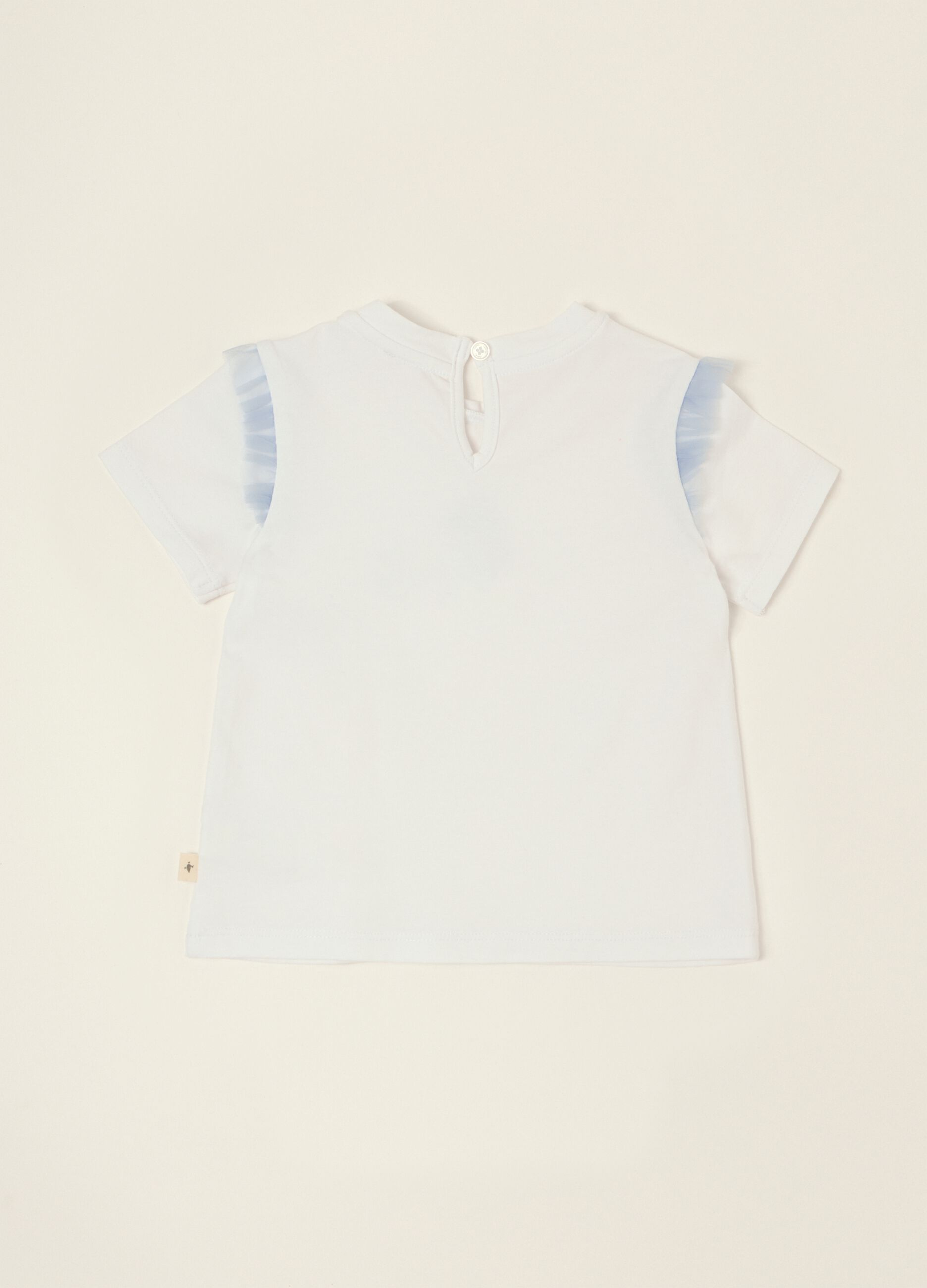 White stretch cotton T-shirt with ruffle detail