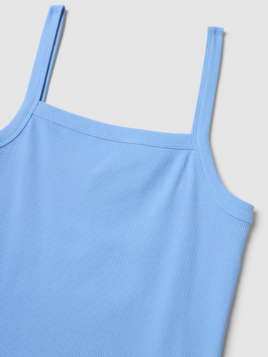Tank top azzurro in puro cotone a costine_1