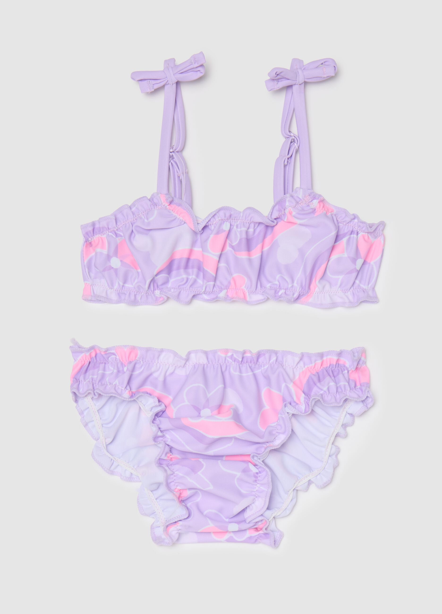 Girls’ bikini in multicoloured stretch fabric with print