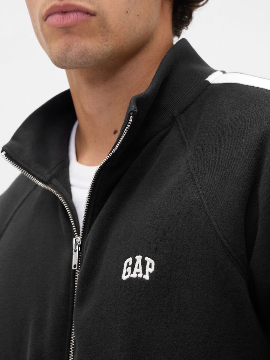Black cotton-blend sweatshirt with full zip_4