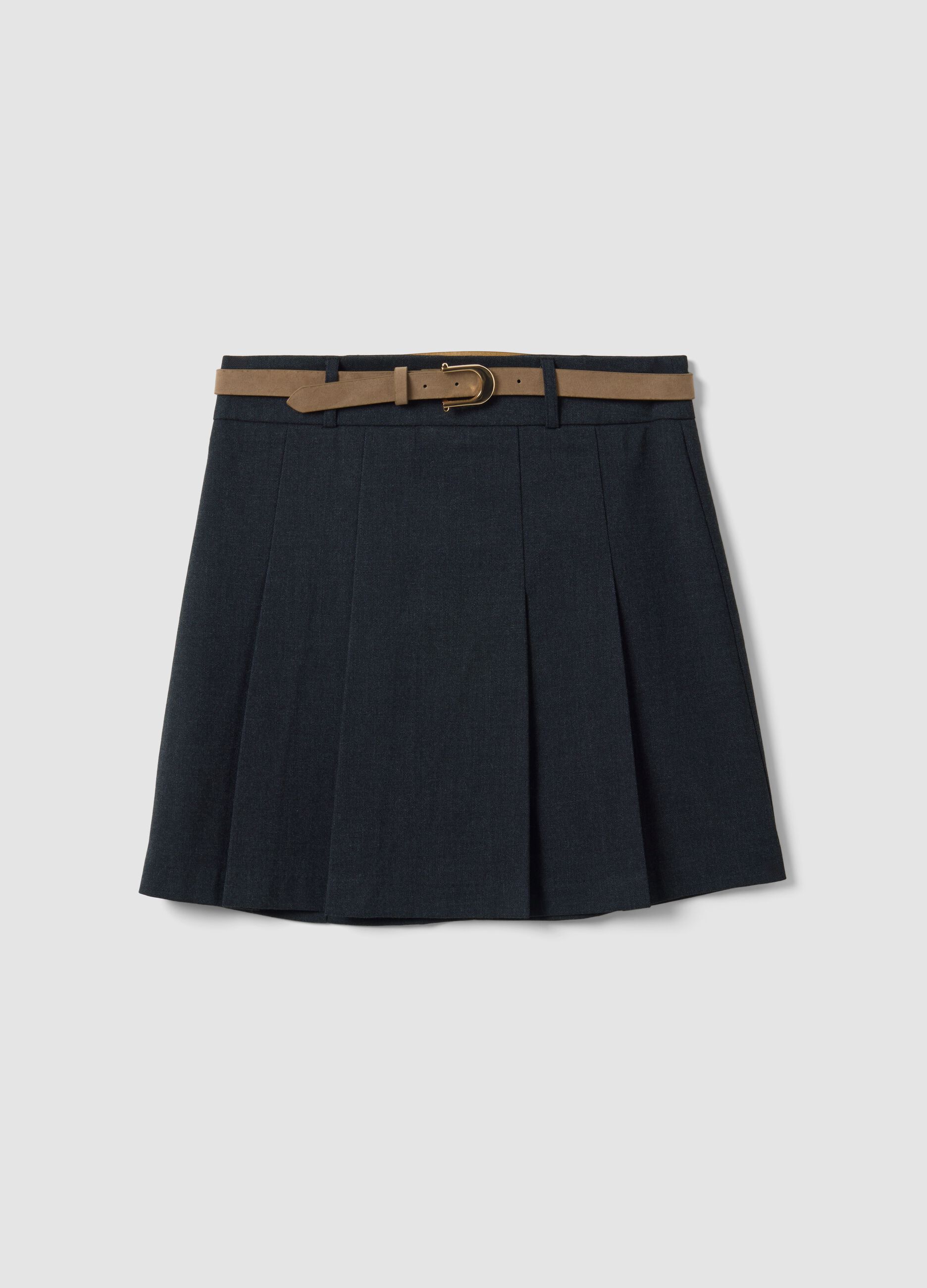 Grey stretch viscose mini skirt with belt