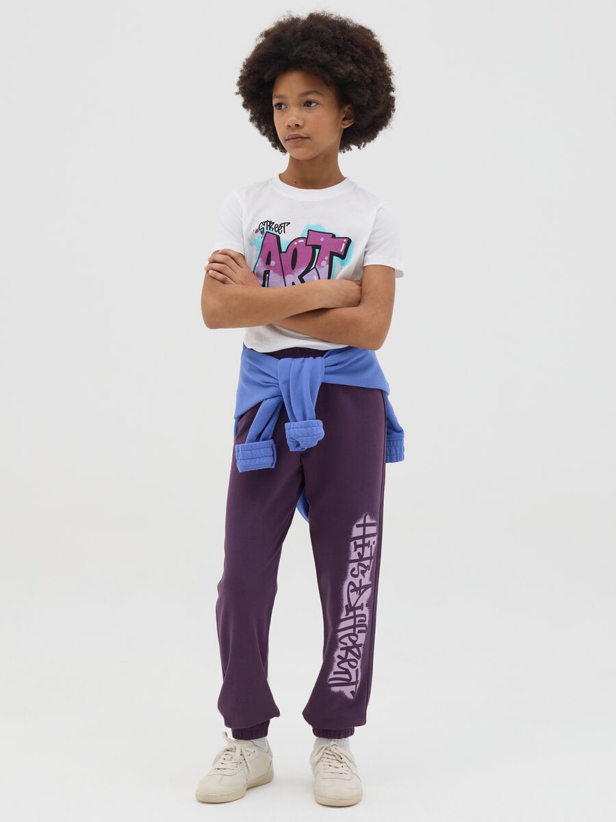 Joggers in cotone con coulisse e stampa_1
