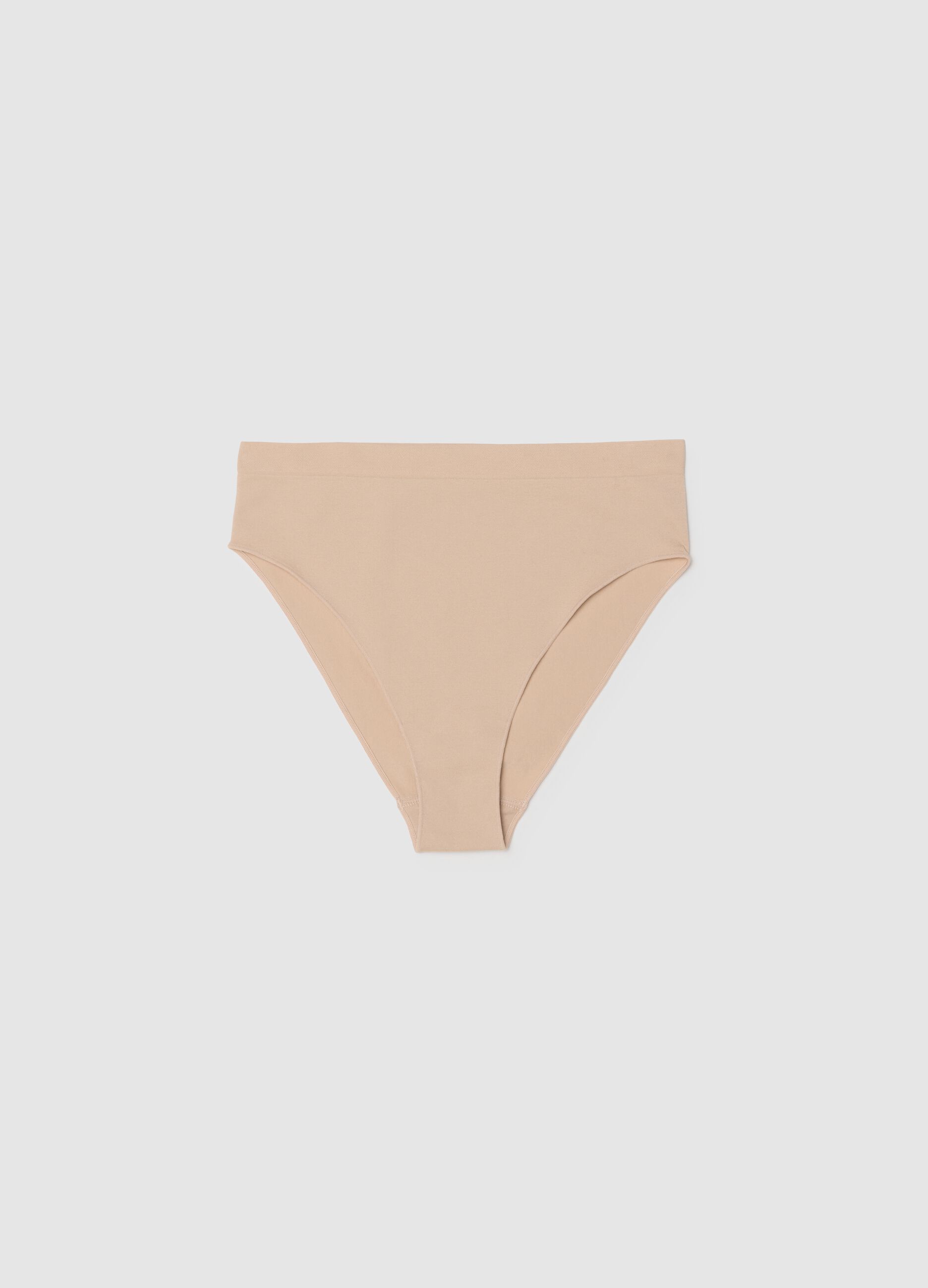 High-waisted stretchy beige fabric briefs