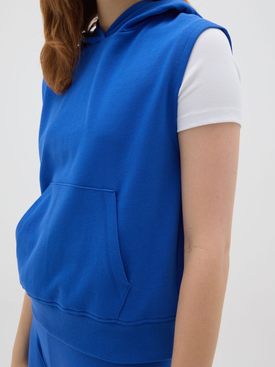 Women's sleeveless blue pure cotton sweatshirt, regular fit_3