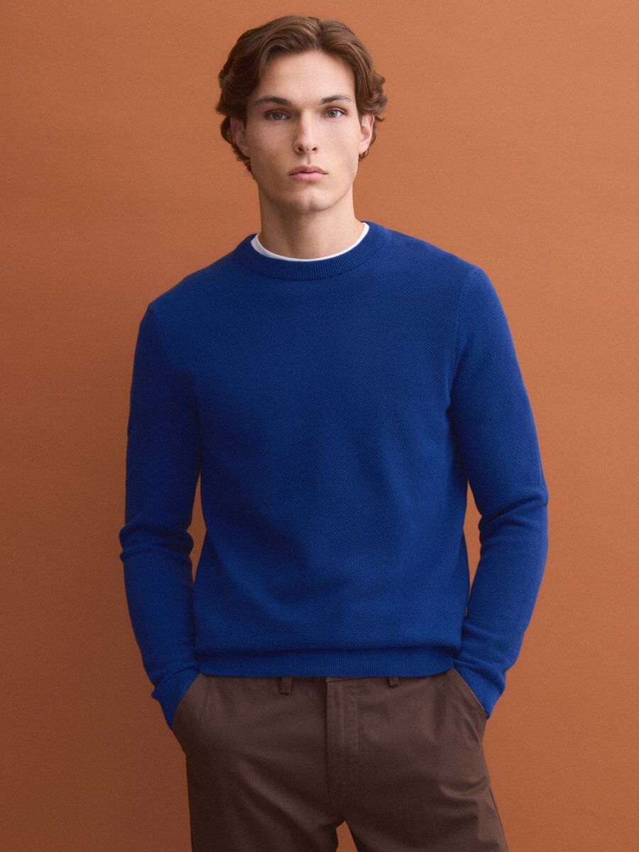 Maglia blu in puro cotone girocollo regular fit_1