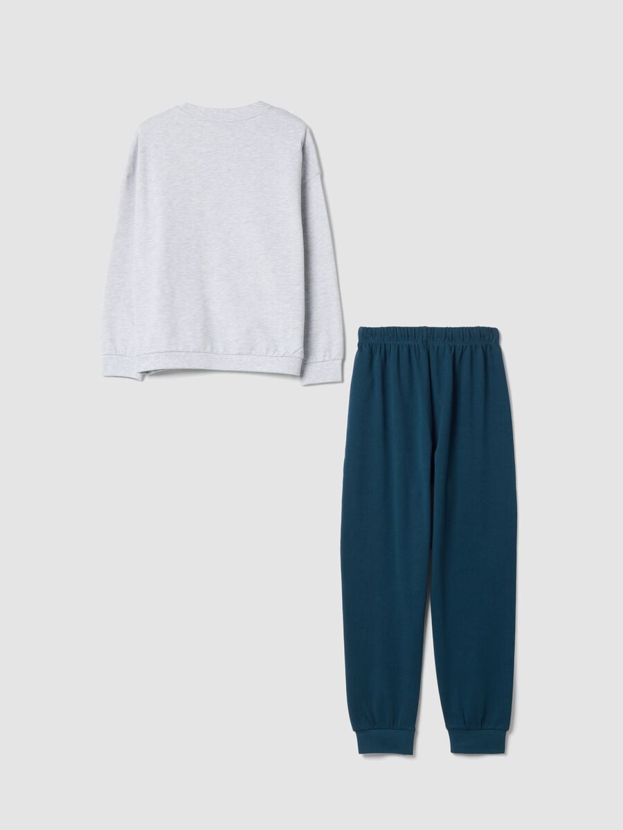 Grey and green organic cotton and viscose blend crew-neck pyjamas_1