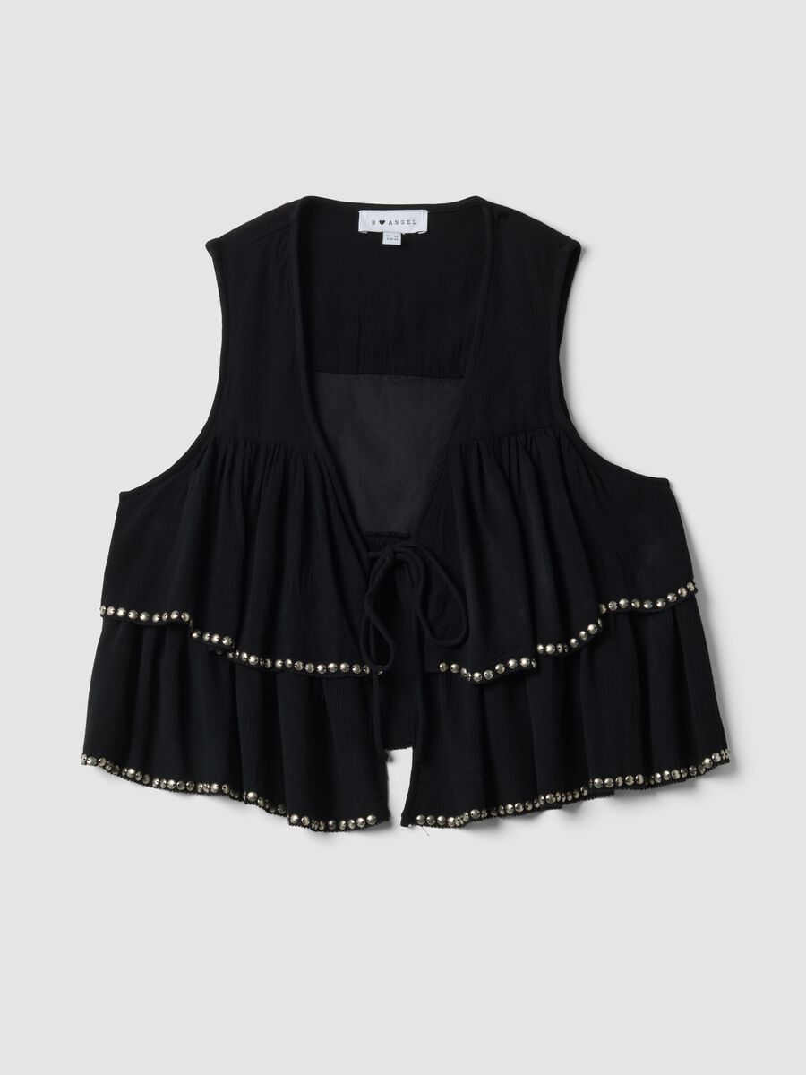 Black pure viscose gilet with ruffles_0